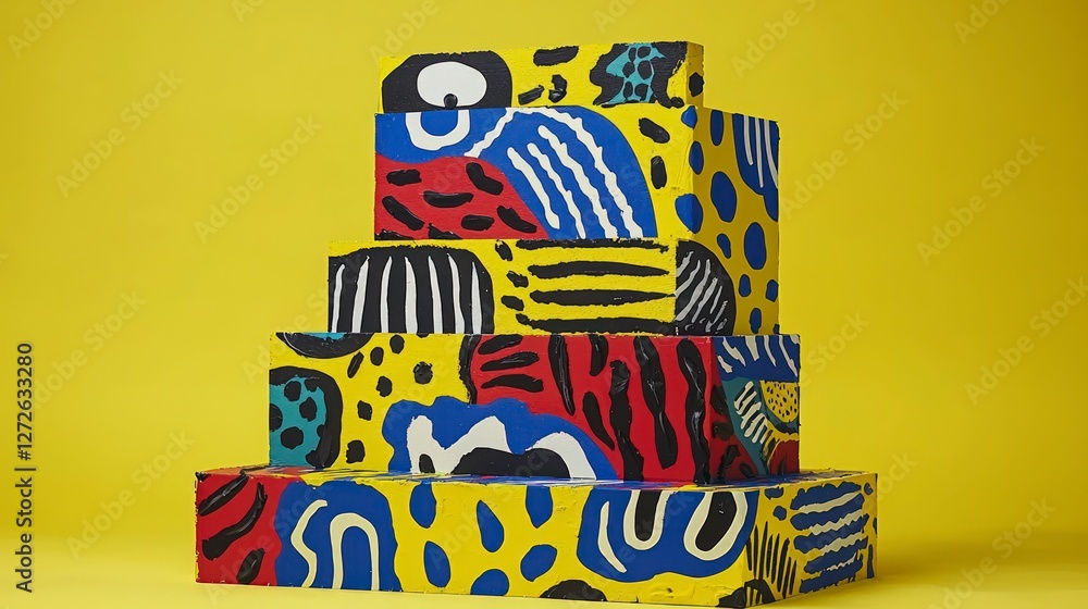 Poster abstract colorful blocks modern art display geometric pattern yellow background creati