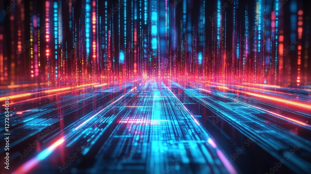 Aufkleber digital matrix: a futuristic highway of data streams