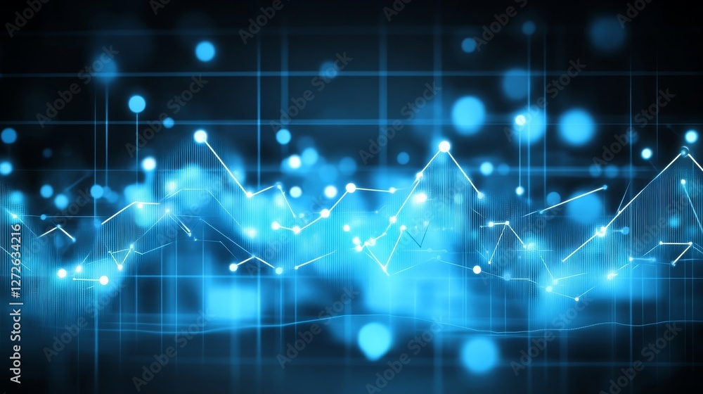 Poster abstract data visualization: dynamic blue graphs and glowing points