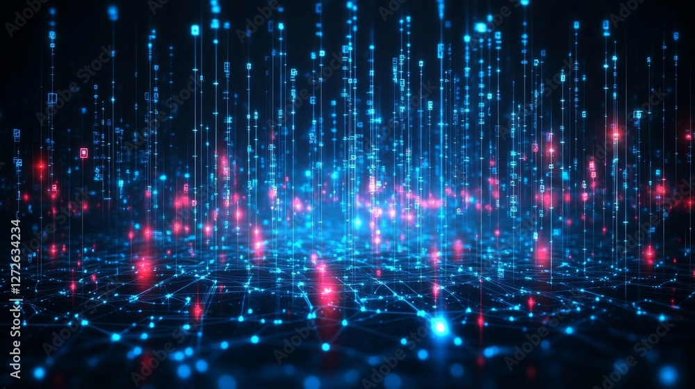 Poster abstract digital data flow: binary code rain in cyberspace