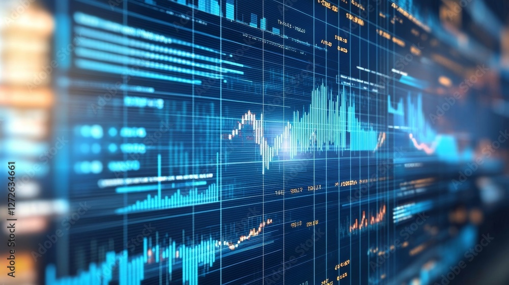 Poster abstract data visualization: dynamic stock market charts and graphs