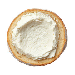 slice of bread with cream cheese isolated on transparent white background, clipping path