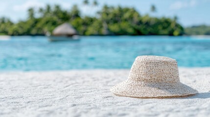 Straw hat on tropical beach