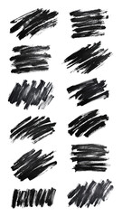 PNG abstract black brush stroke design element set, transparent background