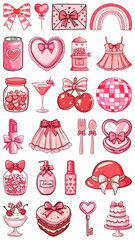 PNG Cute pink Valentine's Day icons, element set on transparent background