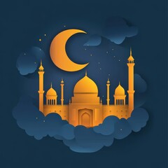 Papercut Mosque Night Sky Clouds Ramadan