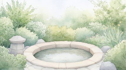 Fototapeta premium Serene Watercolor Garden Pool