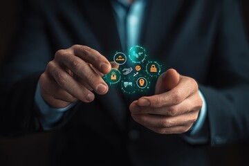 Futuristic Digital Interface in Businessman's Hands: Innovation, Data, and Connectivity