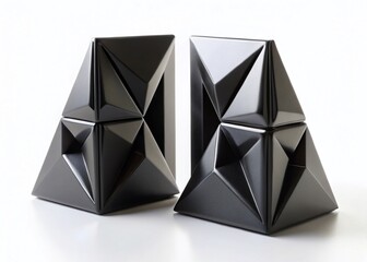 Stylish Black Geometric Triangular Bookends on White Background - Modern Abstract Home Decor