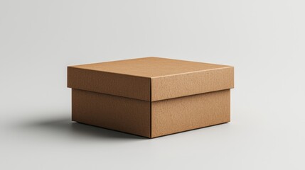 Brown cardboard box with a lid placed on a clean white surface for packaging or storage purposes