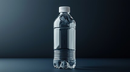 Bottle of water on a dark background with reflections and highlights showcasing its shape and design