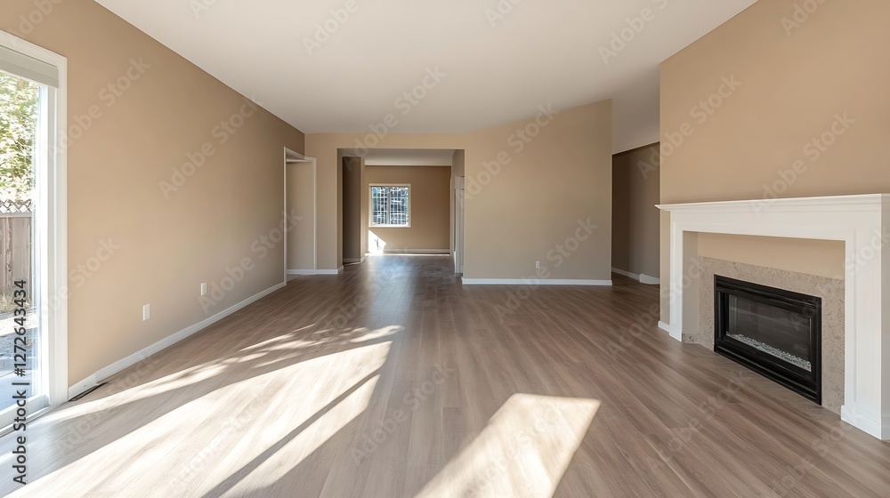 Poster Spacious Empty Living Room with Natural Light and Minimalistic Design : Generative AI