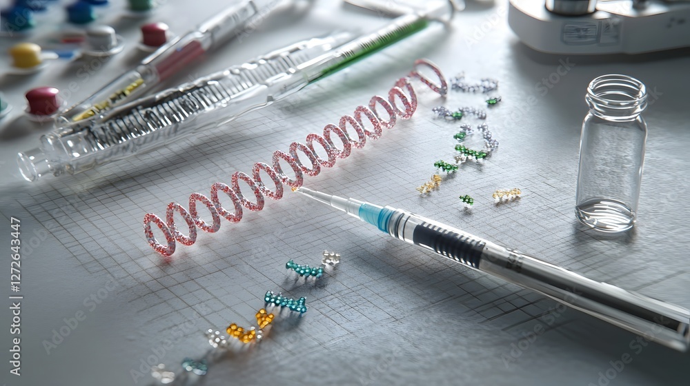 Poster close up photo of a pipette and several microcentrifuge tubes filled with colored dna samples sittin