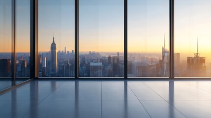 Stunning Cityscape View from Modern Building at Sunset Over New York : Generative AI