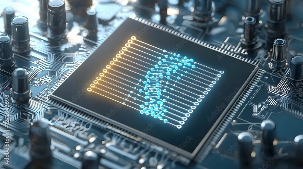 Poster closeup macro view of a microfluidic chip used for dna analysis and genetic research the intricate e
