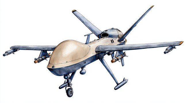 Tan and Gray Unmanned Aerial Vehicle Watercolor Illustration