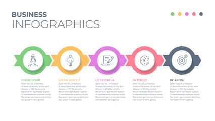 Five steps or five stages. Vector infographic template