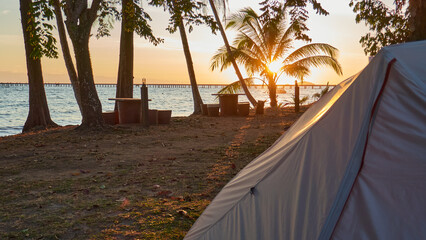 Tent by the Sea at Sunset &ndash; Tranquil Camping Experience