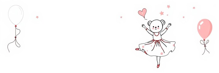 Fototapeta premium Cute baby bear ballerina dancing in a hand drawn cartoon style, perfect for baby t-shirt prints, fashion designs, kids' wear, baby showers, and invitations, hand drawn, dancing, baby shower