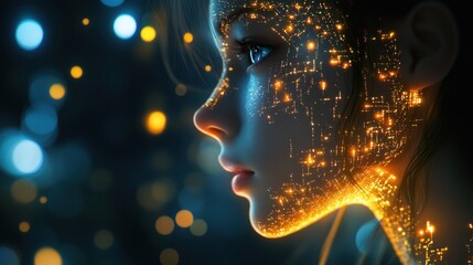 Obraz premium Luminous Circuits: A Cyberpunk Portrait