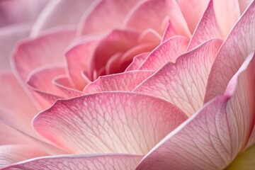 Obraz premium Petal Whispers: A close-up captures the delicate layers of a flower's petals, their soft pink hues and intricate textures whispering of nature's beauty.