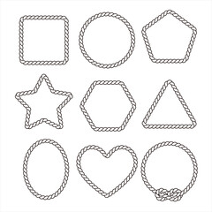Different marine rope frames. Set of nautical rope knots frames isolated on the white background.