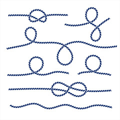 Nautical rope knots vector decorative vintage elements. Marine rope knots collection.