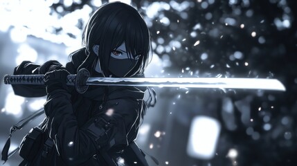 Anime Girl Samurai Warrior: Cold Steel, Fierce Determination