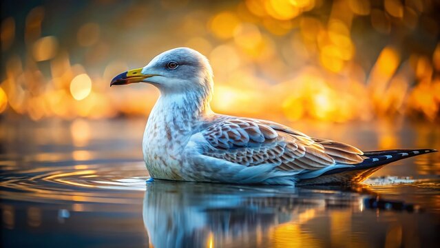 Surreal Close-up of a Young Herring Gull Swimming, Larus argentatus