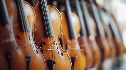 Close Up of Elegant Violins Hanging in a Music Shop Display for Music Lovers : Generative AI