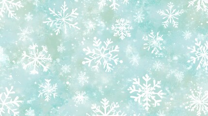 Pale Blue Winter Themed Seamless Pattern with Snowflakes and Detail