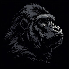 Fototapeta premium Monochrome Gorilla Wildlife Art: Expressive Primate Portrait in Digital Design