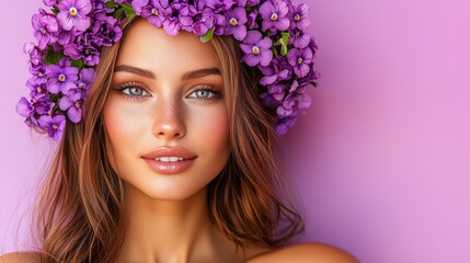 Naklejka premium Beautiful woman with flower crown posing