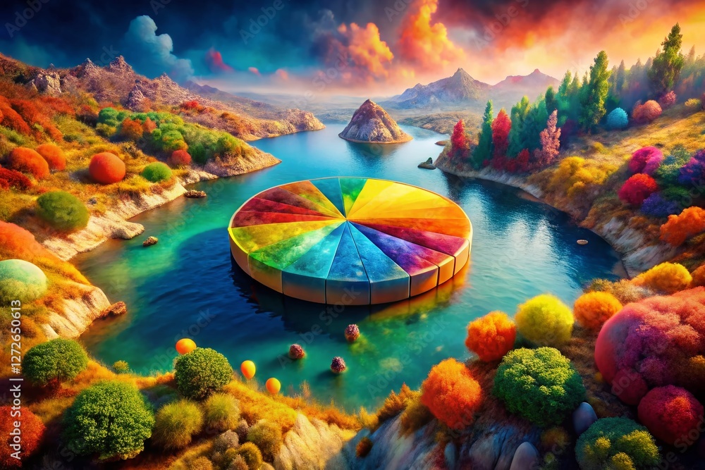 Poster surreal colorful pie chart data visualization business analysis stock photo