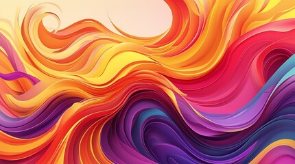 Obraz premium Colorful abstract 3D paper art with layered, fluid waves in shades of orange, red, purple, and yellow, creating a dynamic and modern background with depth and movement.