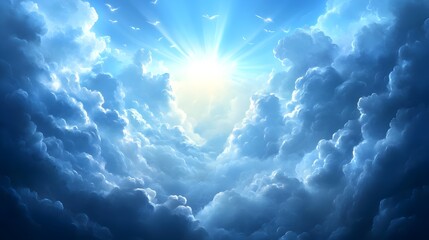 Naklejka premium Serene Blue Clouds and Light Rays in a High-Quality Background