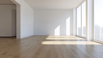 Fototapeta premium Bright Modern Empty Living Room with Large Windows and Natural Light : Generative AI