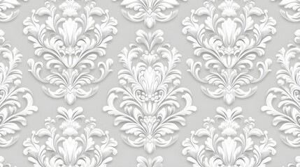Elegant Grey Damask Pattern with Detailed Textures in High Resolution