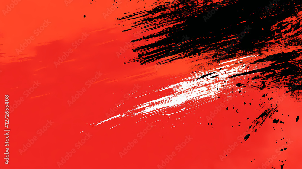 Poster Red and black color background, brush stroke, grunge style, minimalistic design, epic wallpaper. Glowing Abstract Patterns. Illustration