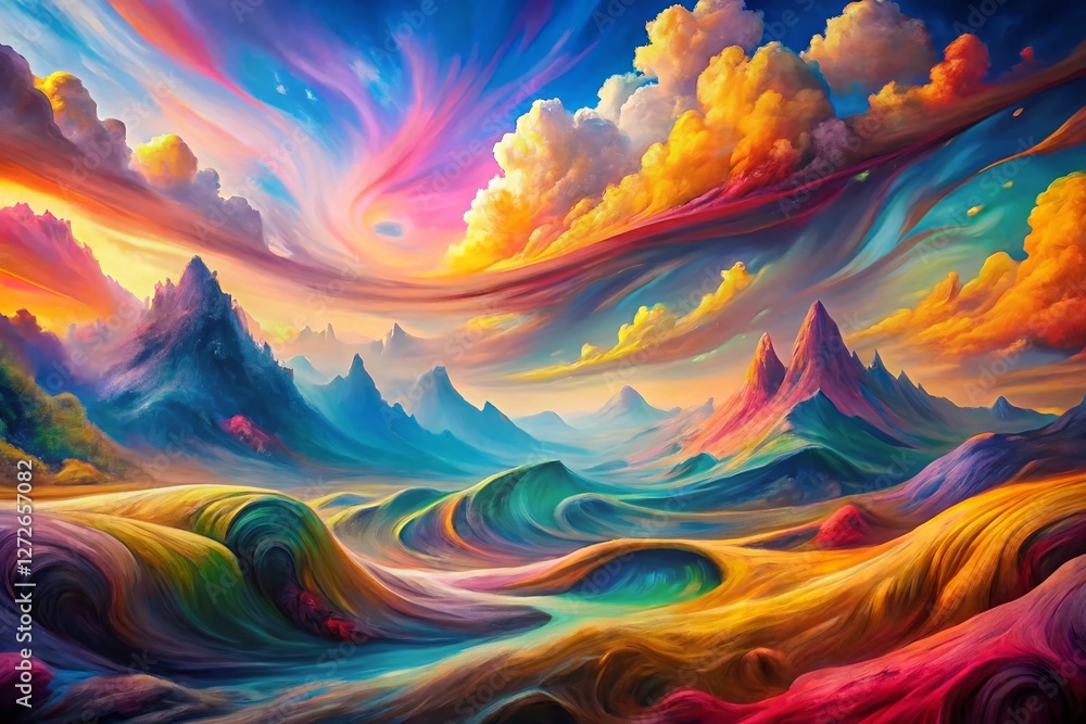 Poster surreal multicolored abstract art: vibrant swirls and dynamic forms