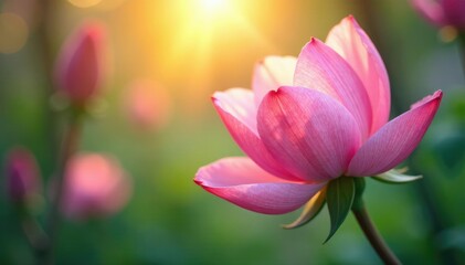 Fototapeta premium Delicate petals unfolding under morning sunlight, watercolor, tree, nature