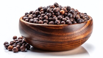 Surreal Photo of Black Chickpeas in Wooden Bowl - Isolated White Background