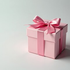 Obraz premium Delicate pink gift box with shiny ribbon tied in a bow, Pink gift box, Fancy
