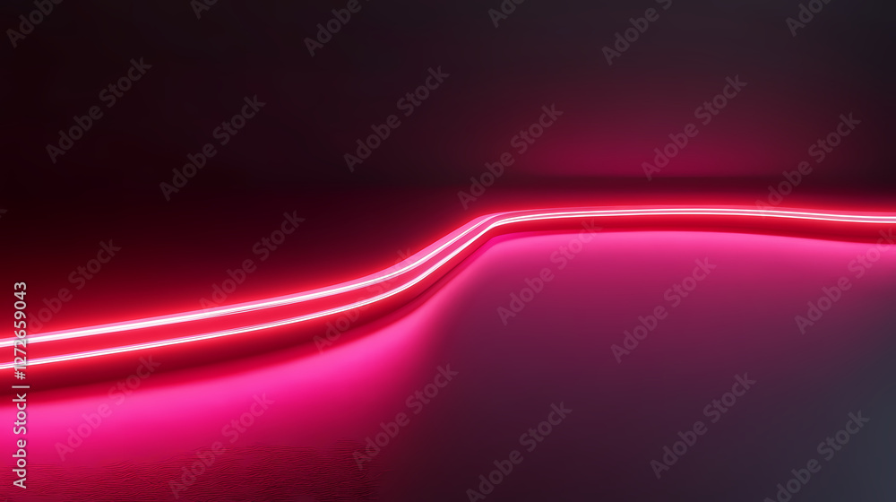 Wall mural 3d render, red speed neon light trail on dark background, abstract motion curve light beam of fast m