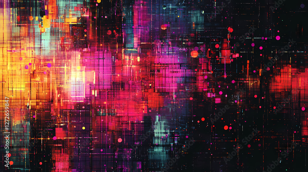 Wall mural abstract digital art piece colorful futuristic design background led light. glowing abstract pattern