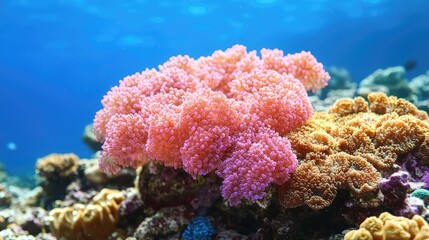 Fototapeta premium Underwater Coral Reef, Pink Coral, Vibrant Colors, Marine Life, Aquatic Ecosystem