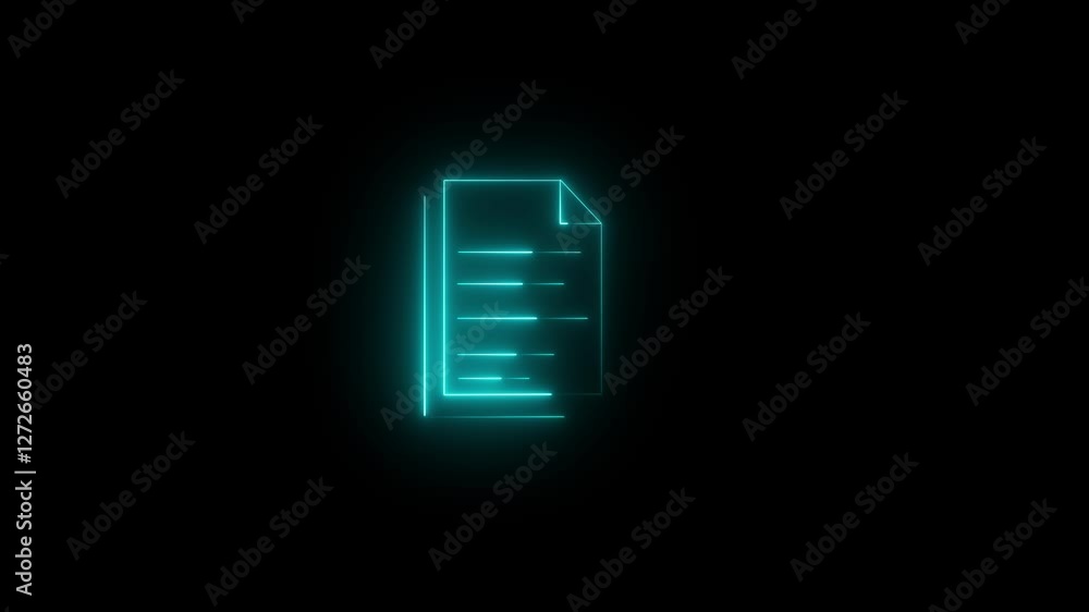 Poster animated pdf file icon with neon line effect