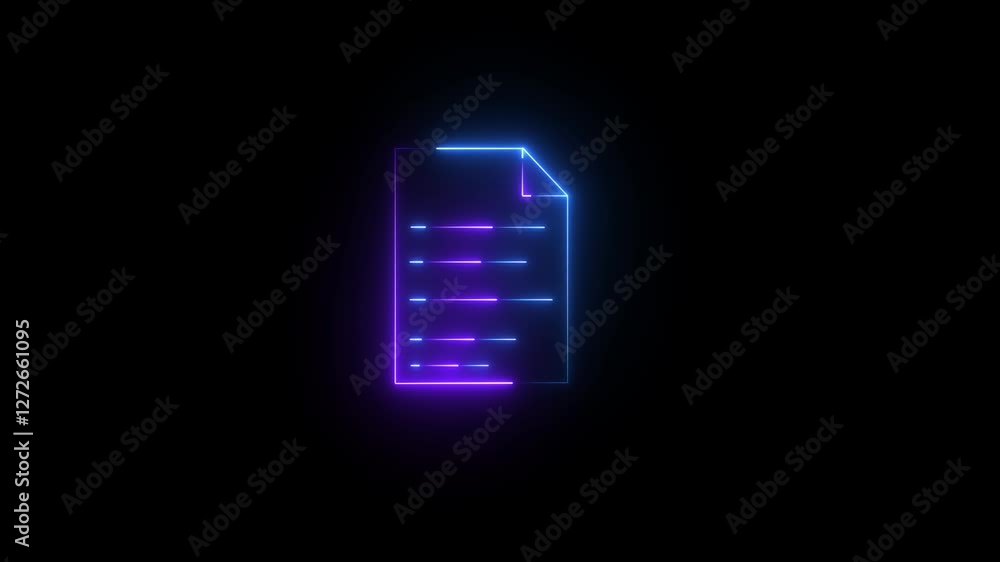 Poster animated pdf file icon with neon line effect