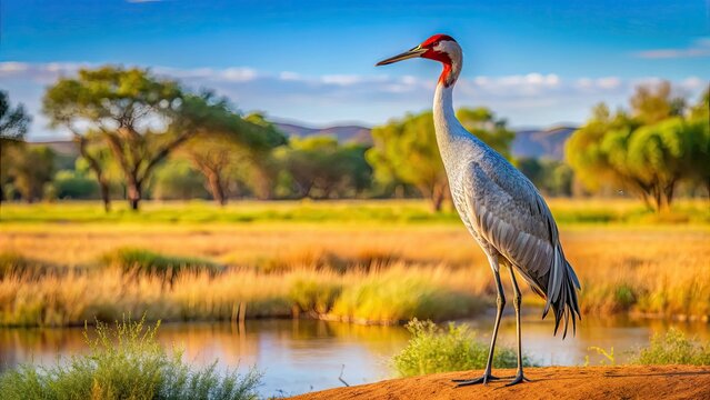 Lone Brolga, majestic outback Queensland pose, captured near Longreach.