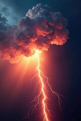 Obraz premium Fiery storm clouds unleash powerful lightning flashes, cloud, flashing